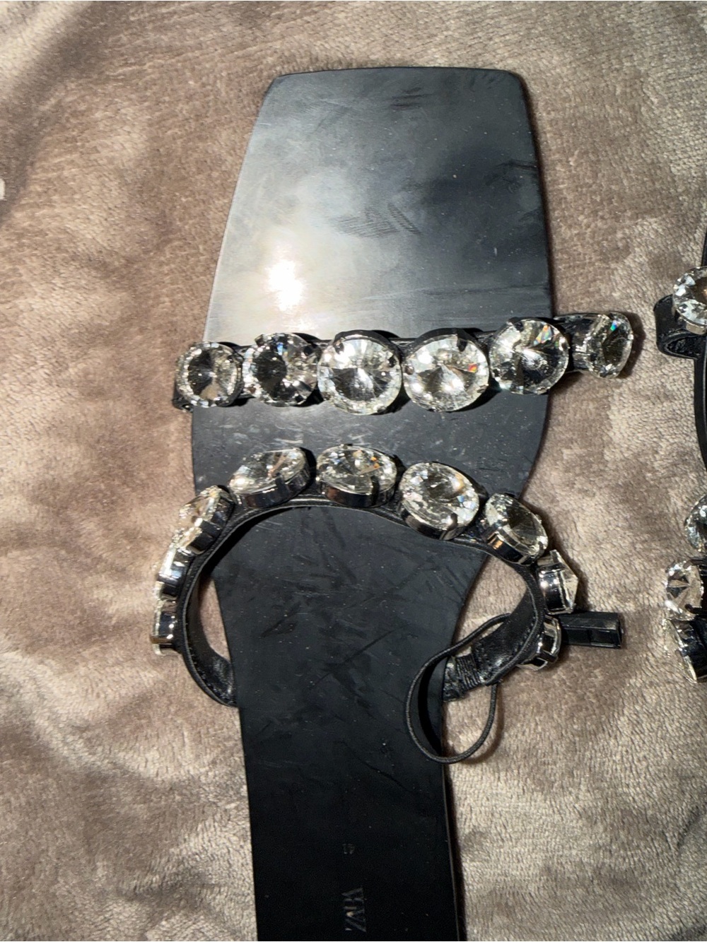 Zara Black Jeweled Square-Toe Slide Sandals - Picture 2 of 3